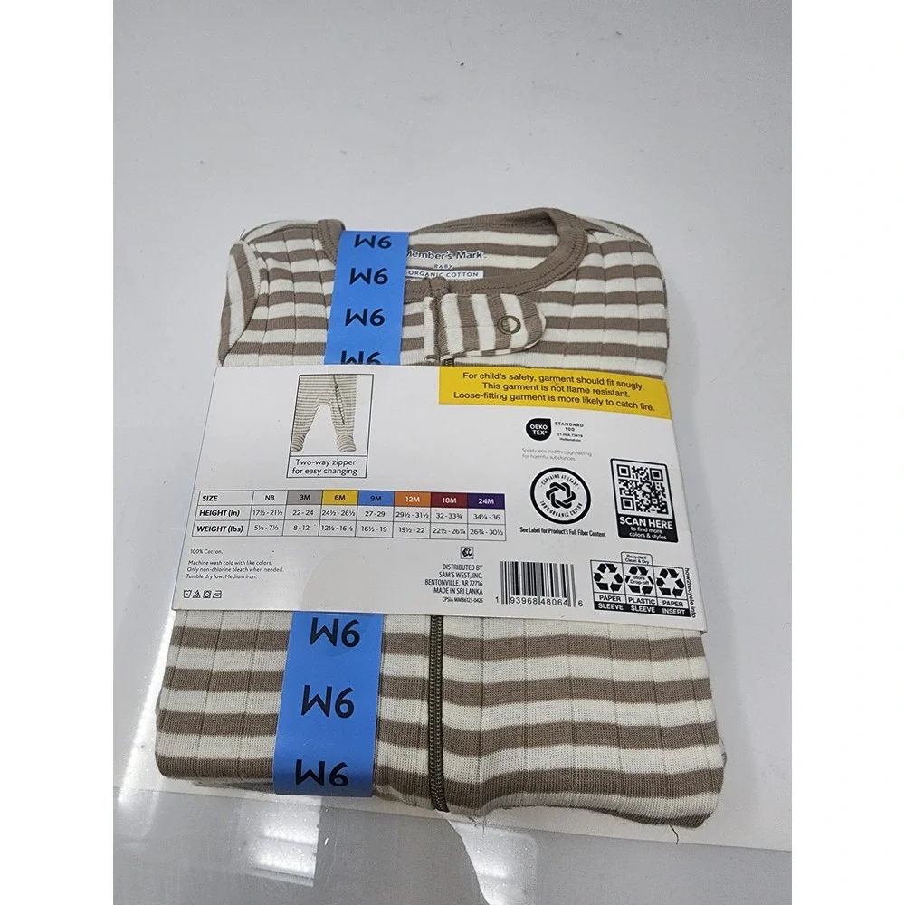 Member's Mark Baby Striped Sleep and Play Cotton 3 Pack Gift Set Size 9M